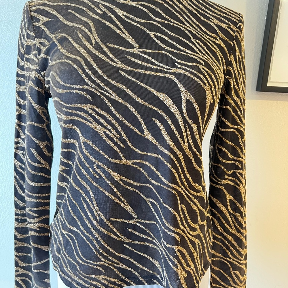 BB Dakota Steve Madden Zebra Print‎ Sparkle Long Sleeve Top Women's Size M